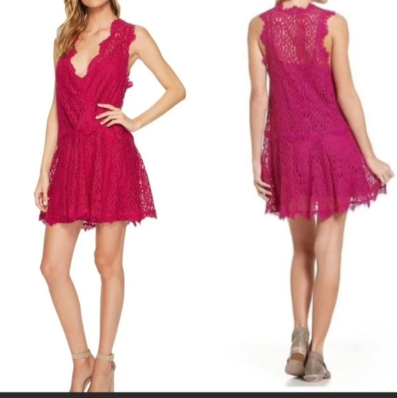 Free People Hearts in Two Lace V-neck Mini Dress - Picture 1 of 7